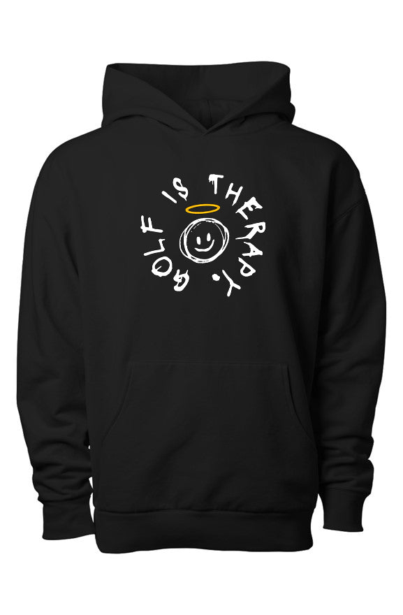 FSG_006 - LUX Super Soft Golf Is Therapy Modal Hoodie — Halo Smiley Edition (Black))
