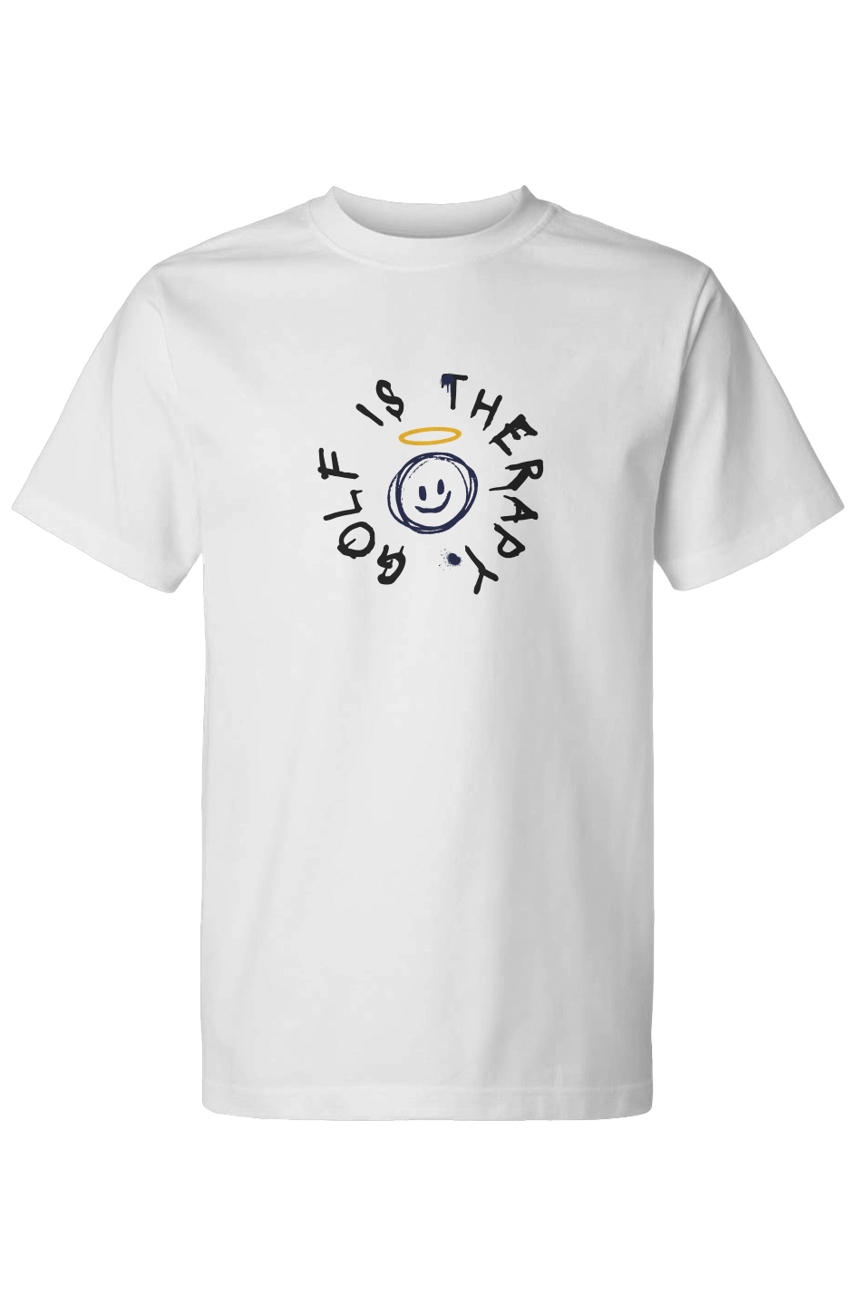 Golf Is Therapy Smiley Tee White NEW