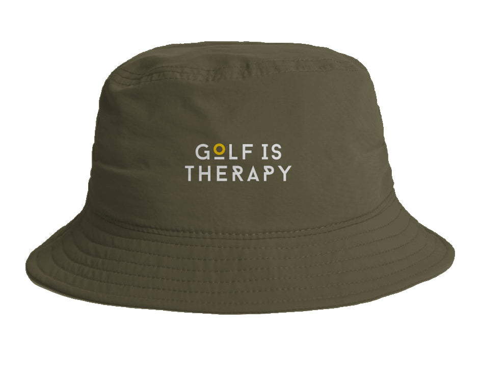 Golf Is Therapy Nylon Bucket Hat Army NEW