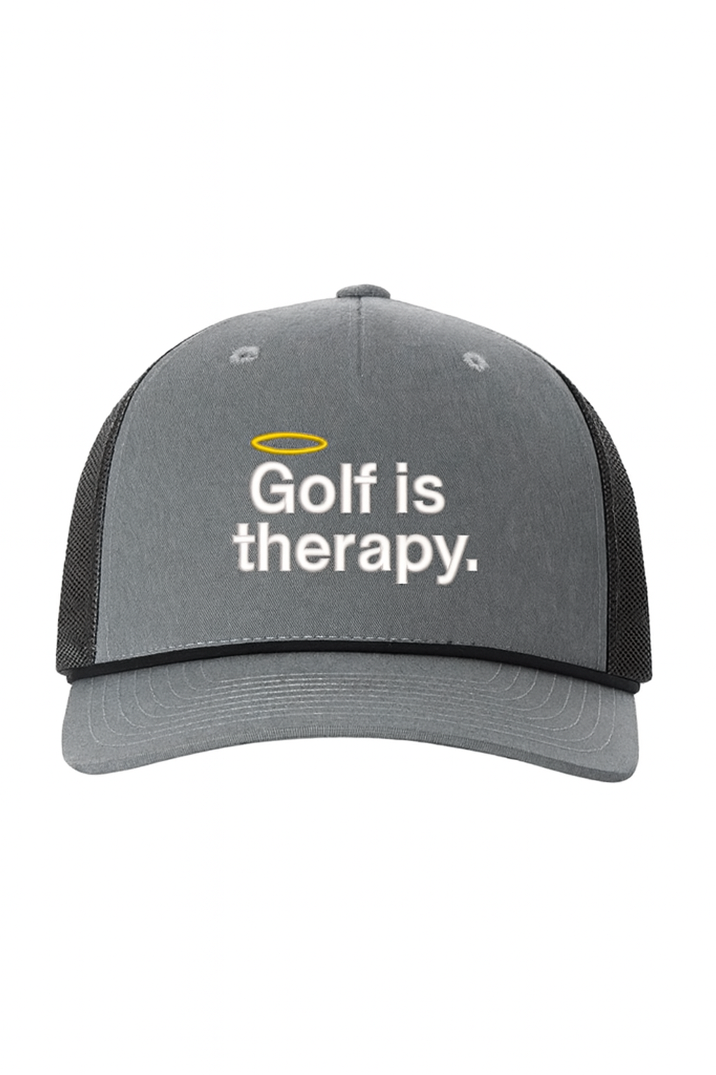 FSG_001 “Golf Is Therapy” Five-Panel Rope Trucker — Heather Gray/Black